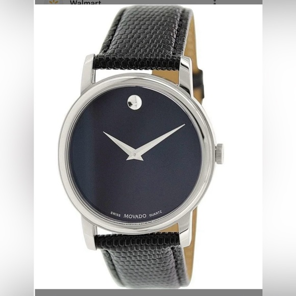 Movado Museum Unsex Silver/ Black Leather Watch